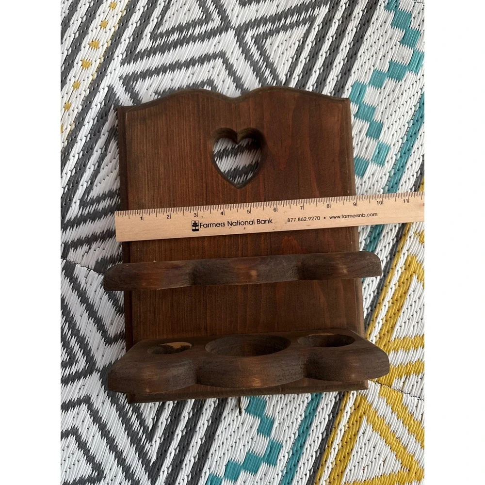 Vintage Rustic Wood Rack Wall Hanging Heart Key Hook Organizer Cottagecore Spice
